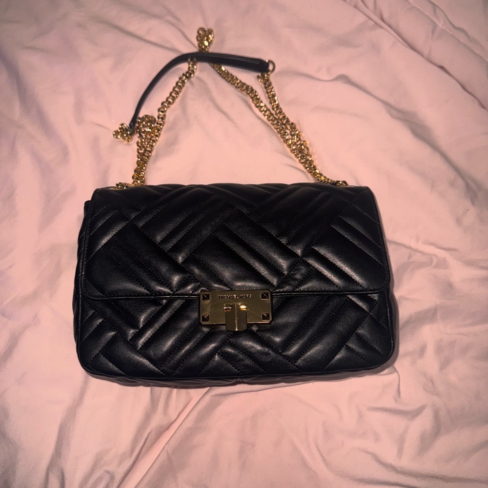 Michael Kors Black Quilted Shoulder Bag with Gold Chain Strap